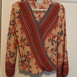 Jun & Ivy Blouse Peach,Rust Floral